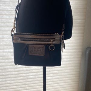 Coach silver and black leather crossbody